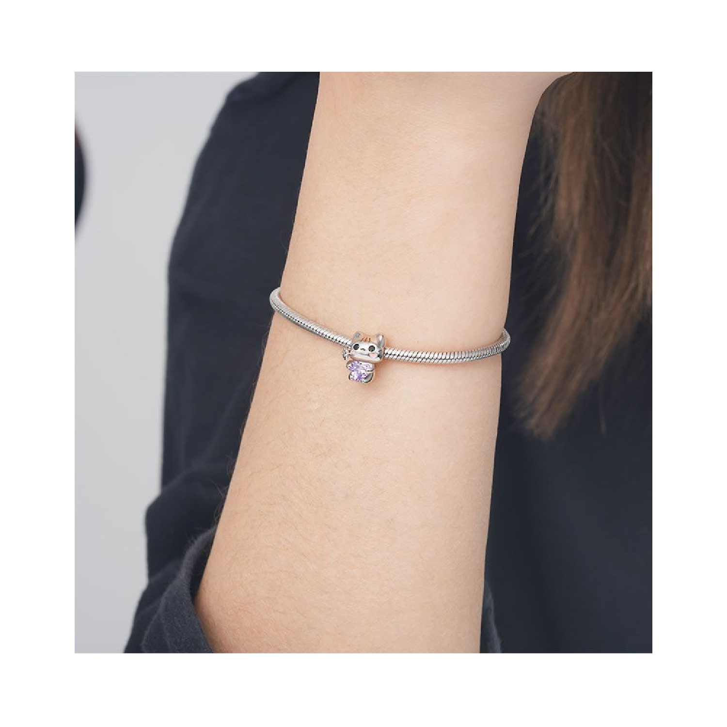 CHARM GATITO Y CORAZÓN CIRCÓN LILA EN PLATA 925 SILVER HEART - 3