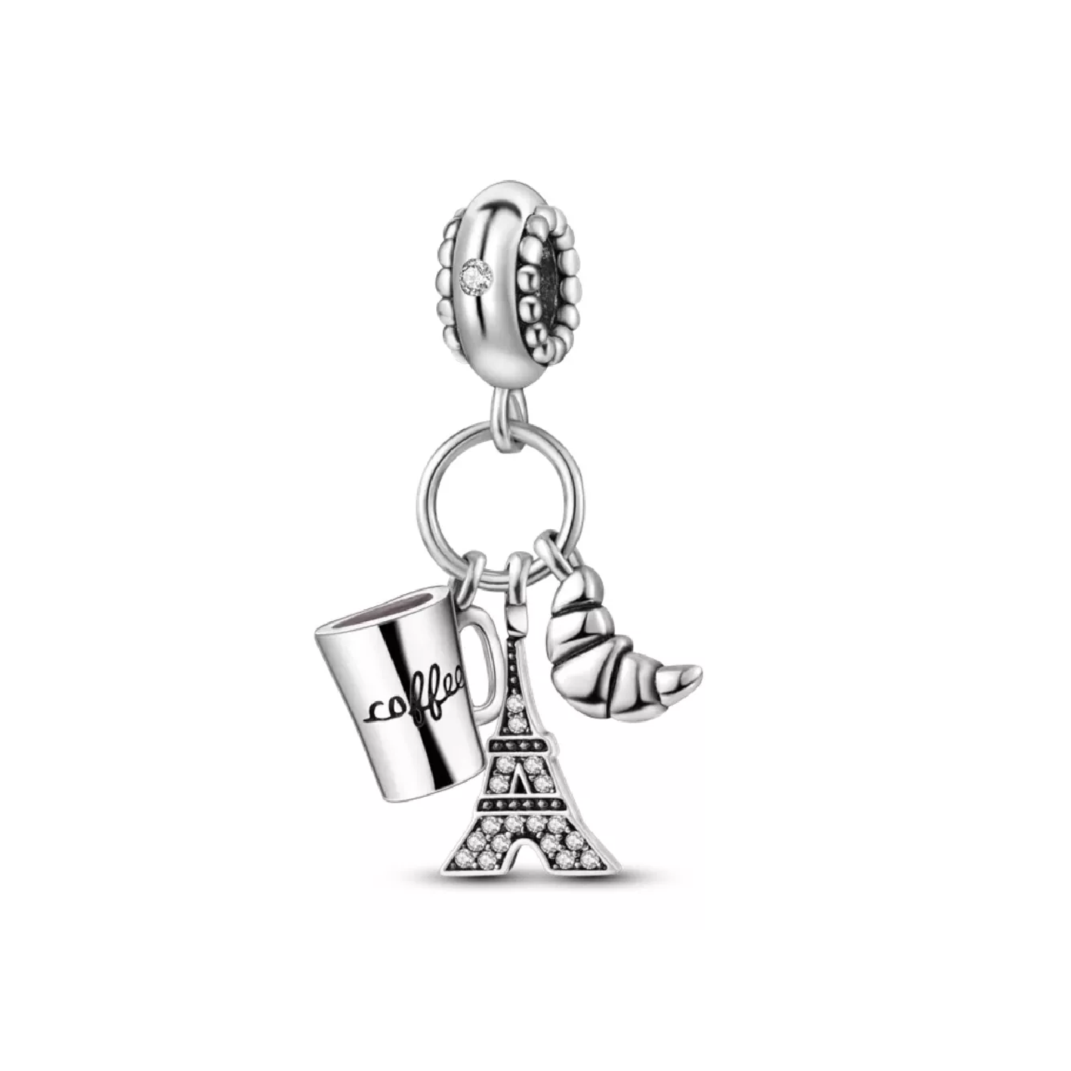 CHARM TRIPLE EN COLOR CAFE DE PARIS Y CIRCONES PLATA 925 SILVER HEART - 1