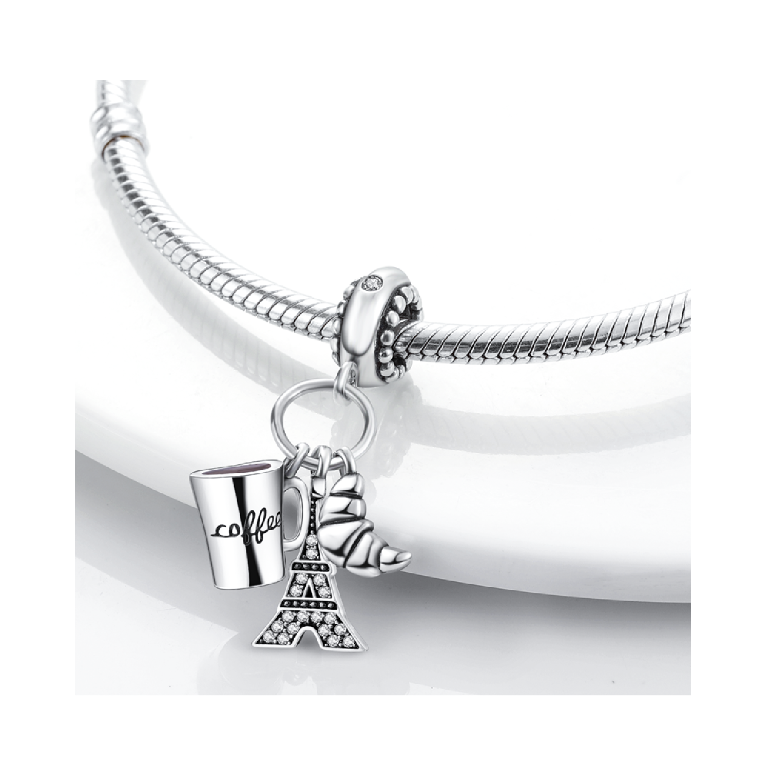 CHARM TRIPLE EN COLOR CAFE DE PARIS Y CIRCONES PLATA 925 SILVER HEART - 2