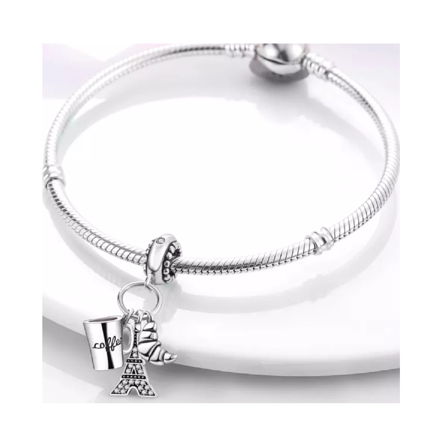 CHARM TRIPLE EN COLOR CAFE DE PARIS Y CIRCONES PLATA 925 SILVER HEART - 3