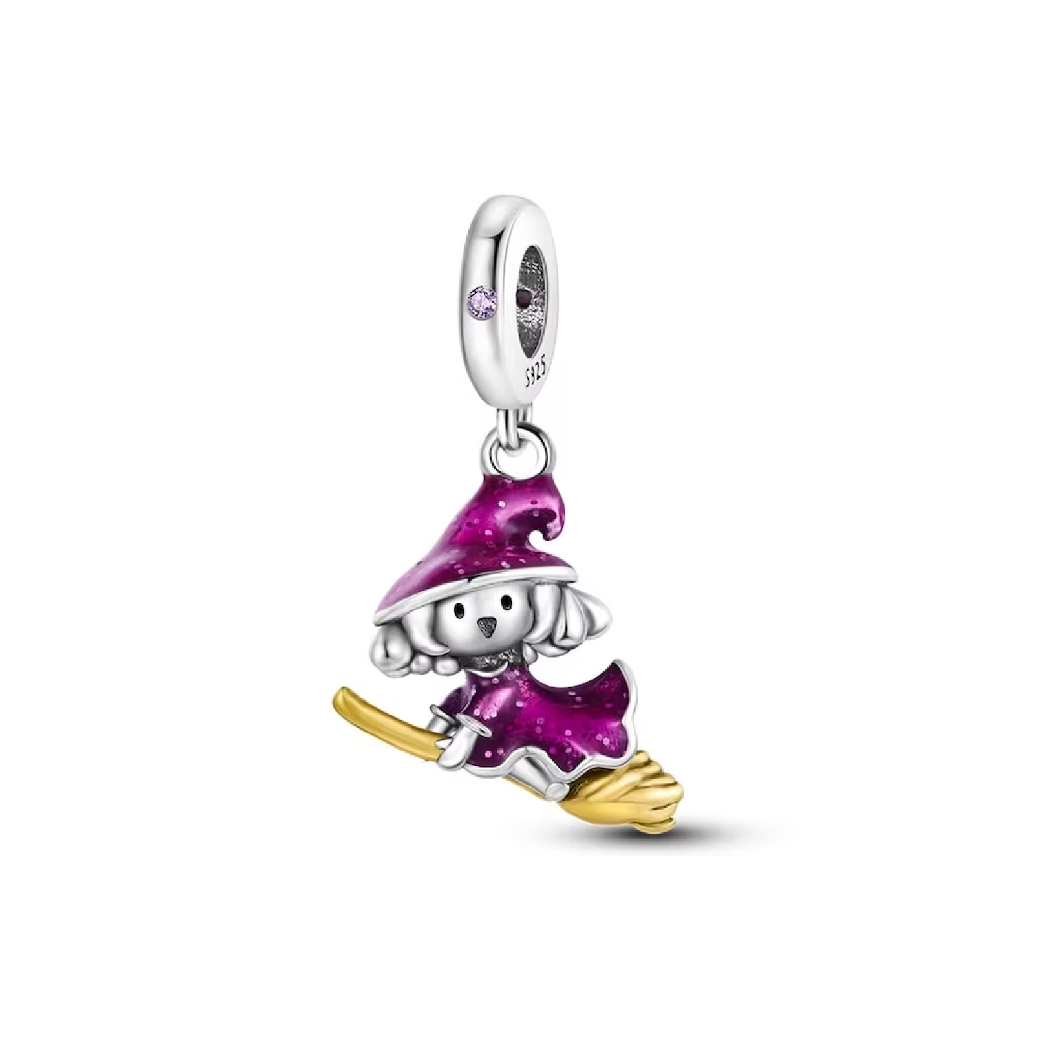 CHARM BRUJITA VOLADORA ESCOBA DORADA PLATA 925 SILVER HEART - 1
