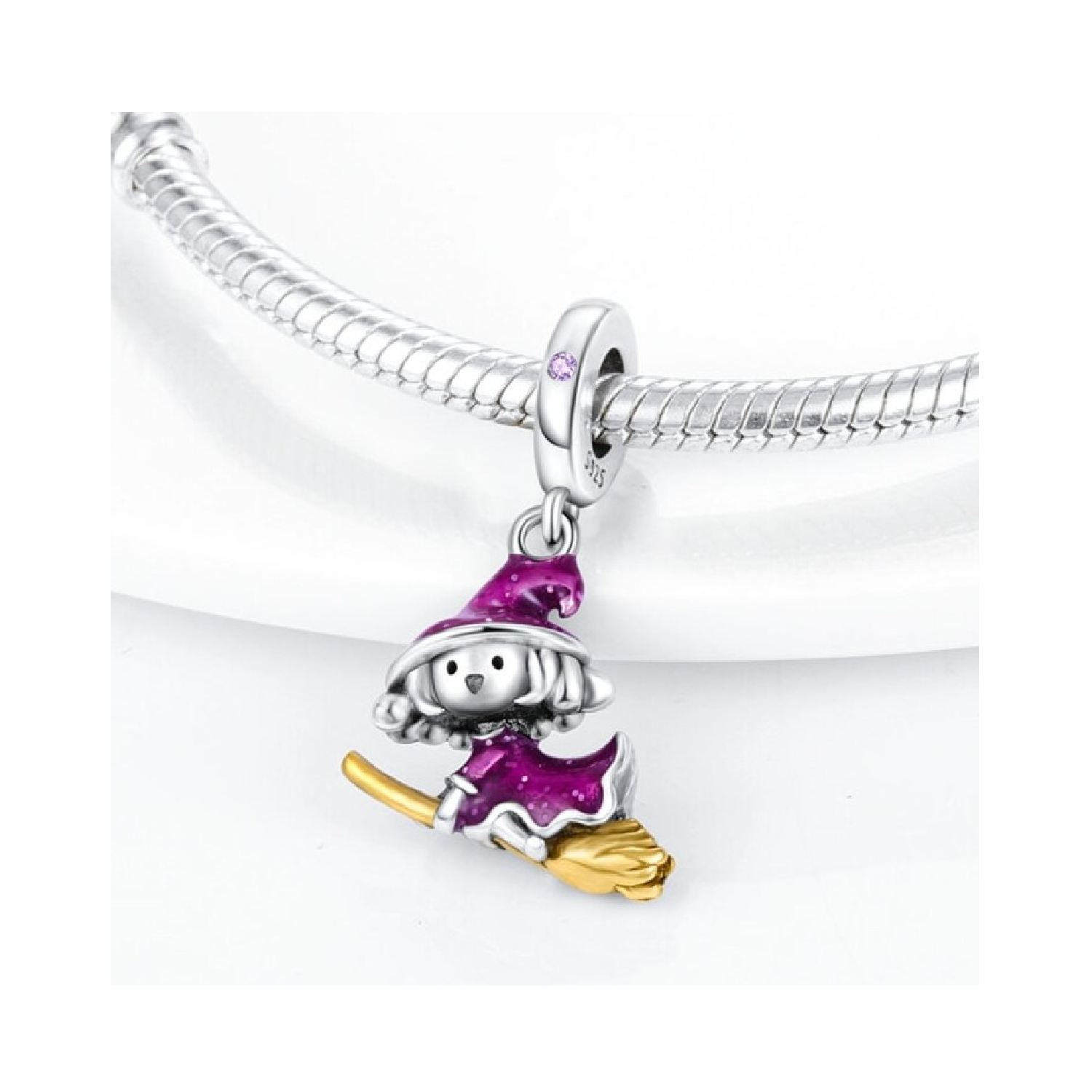CHARM BRUJITA VOLADORA ESCOBA DORADA PLATA 925 SILVER HEART - 2