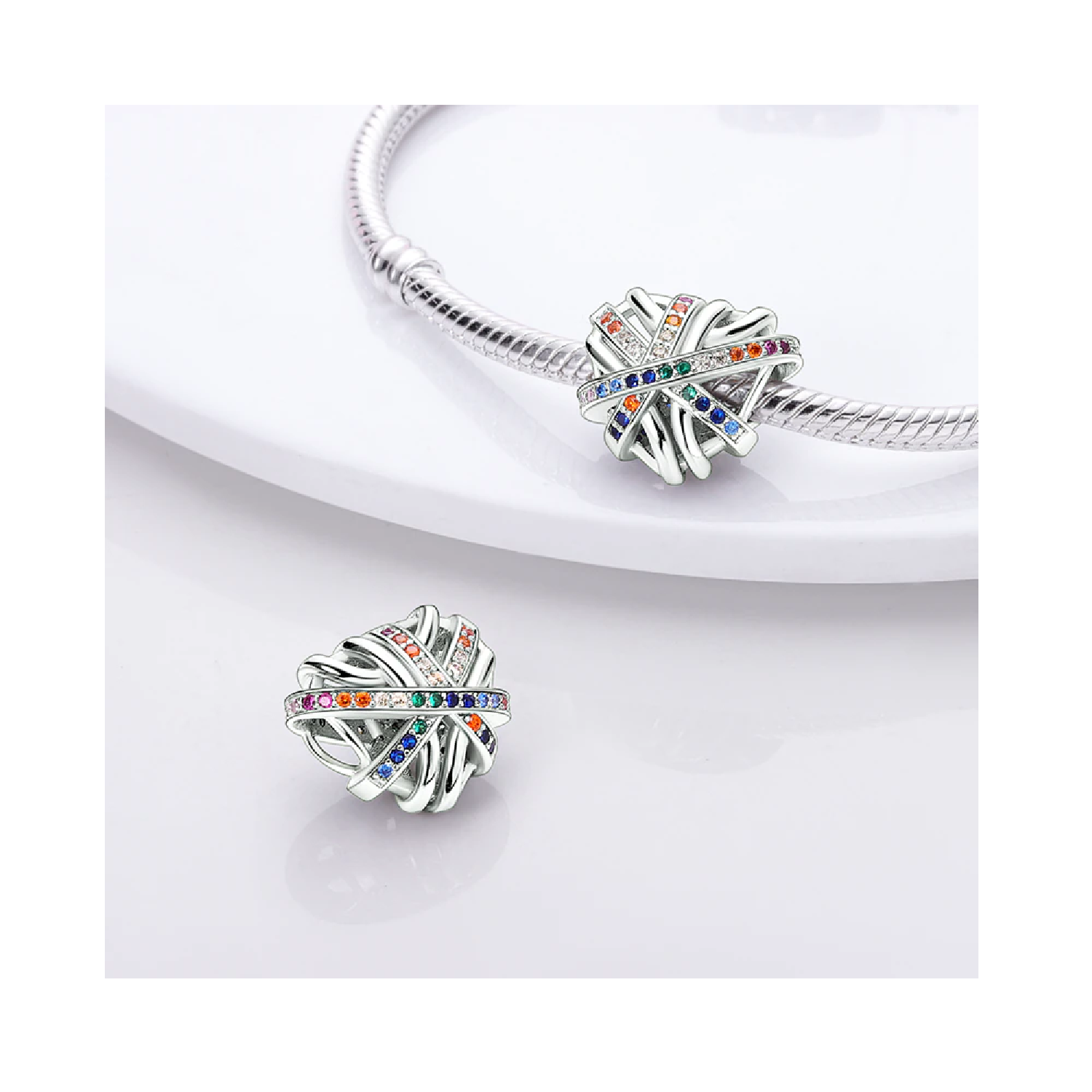 CHARM CORAZÓN LAZOS COLORIDOS EN PLATA 925 SILVER HEART - 2