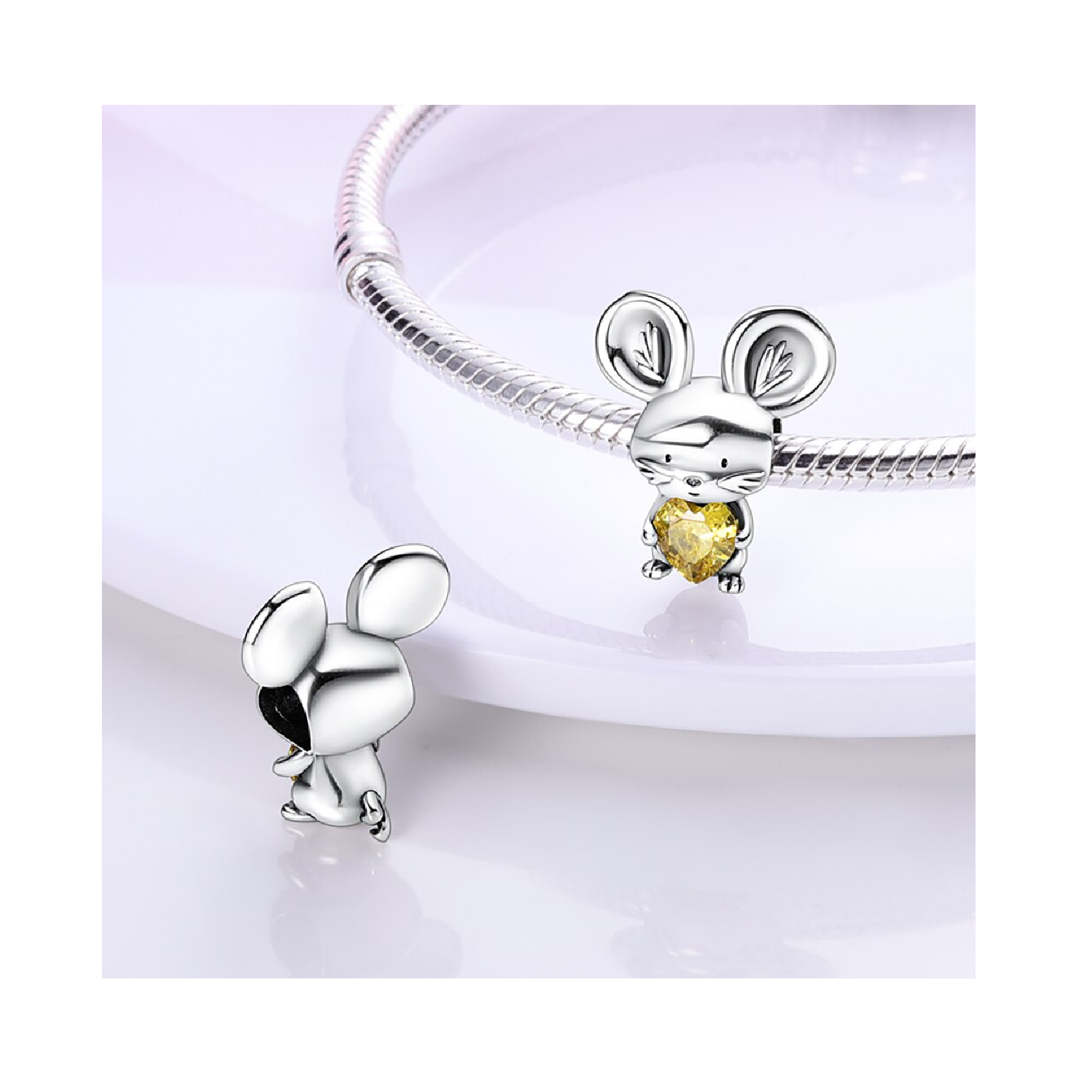 CHARM RATONCITO CORAZÓN CIRCÓN DORADO PLATA 925 SILVER HEART - 2
