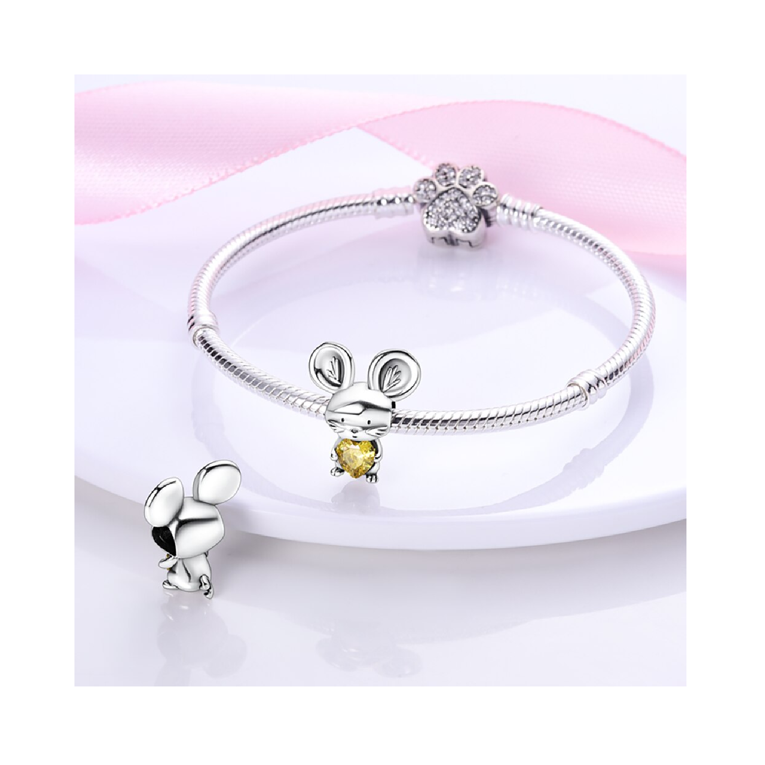 CHARM RATONCITO CORAZÓN CIRCÓN DORADO PLATA 925 SILVER HEART - 3