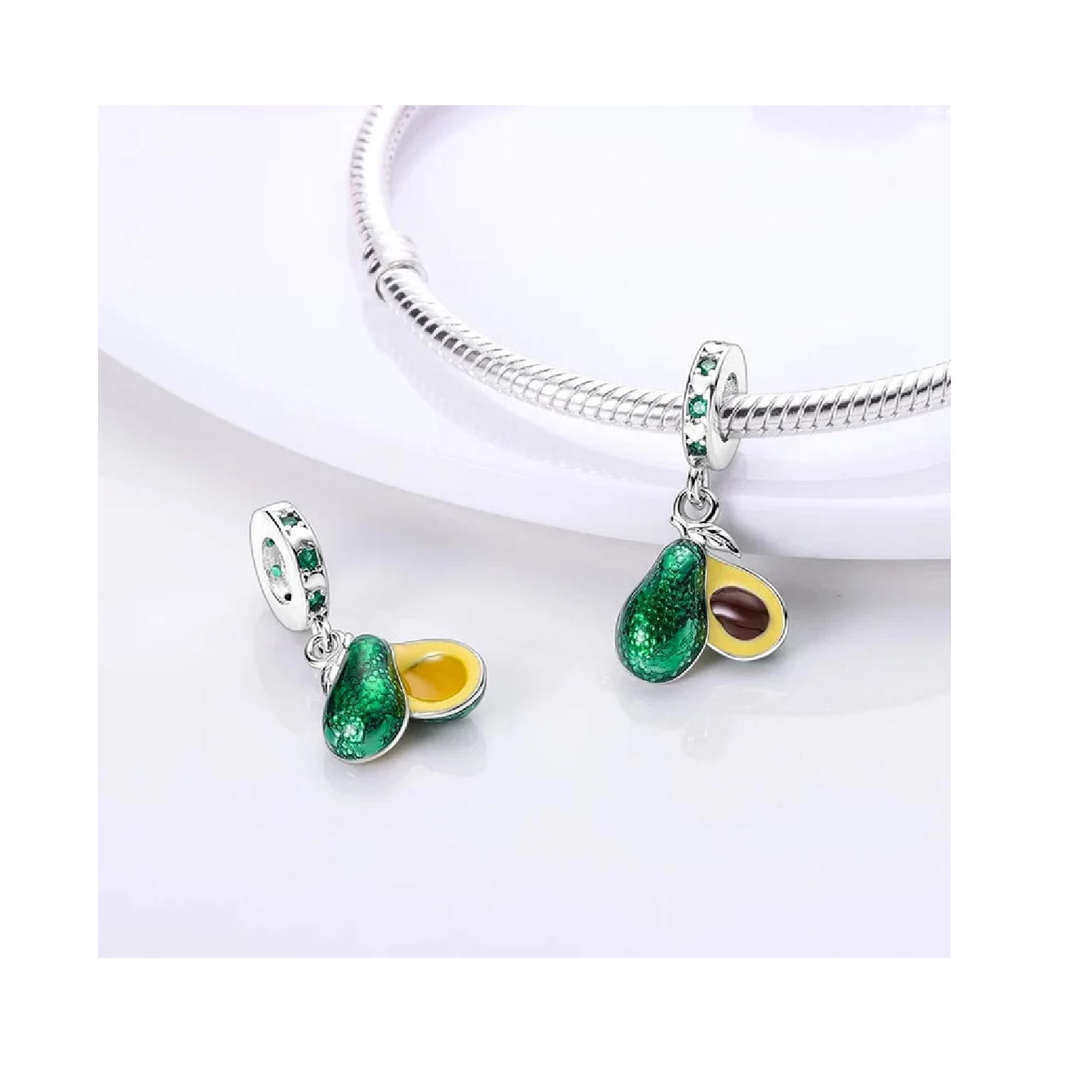 CHARM PALTA AGUACATE CIRCONES VERDES PLATA 925 SILVER HEART - 2