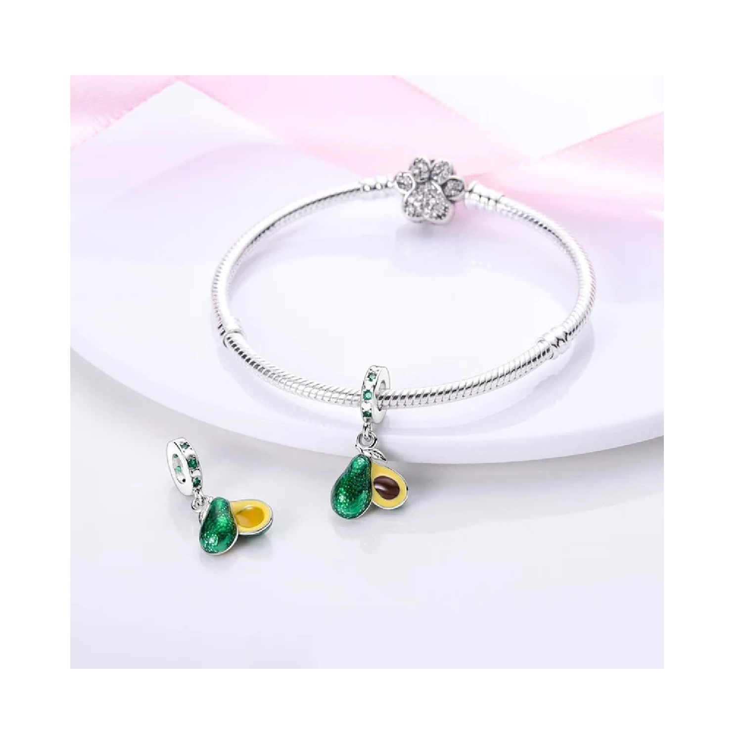 CHARM PALTA AGUACATE CIRCONES VERDES PLATA 925 SILVER HEART - 3