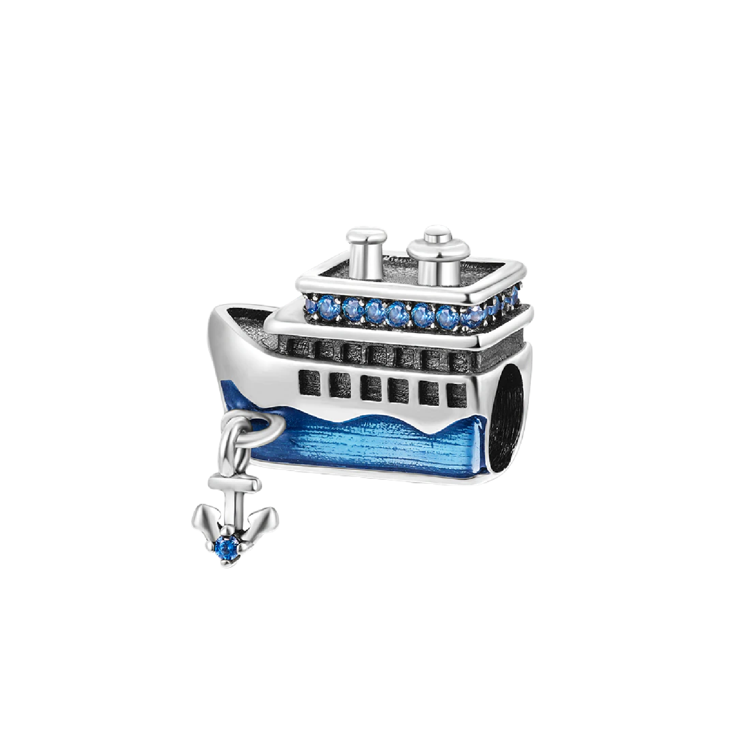 CHARM BARCO CRUCERO AZUL CIRCONES EN PLATA 925 SILVER HEART - 1