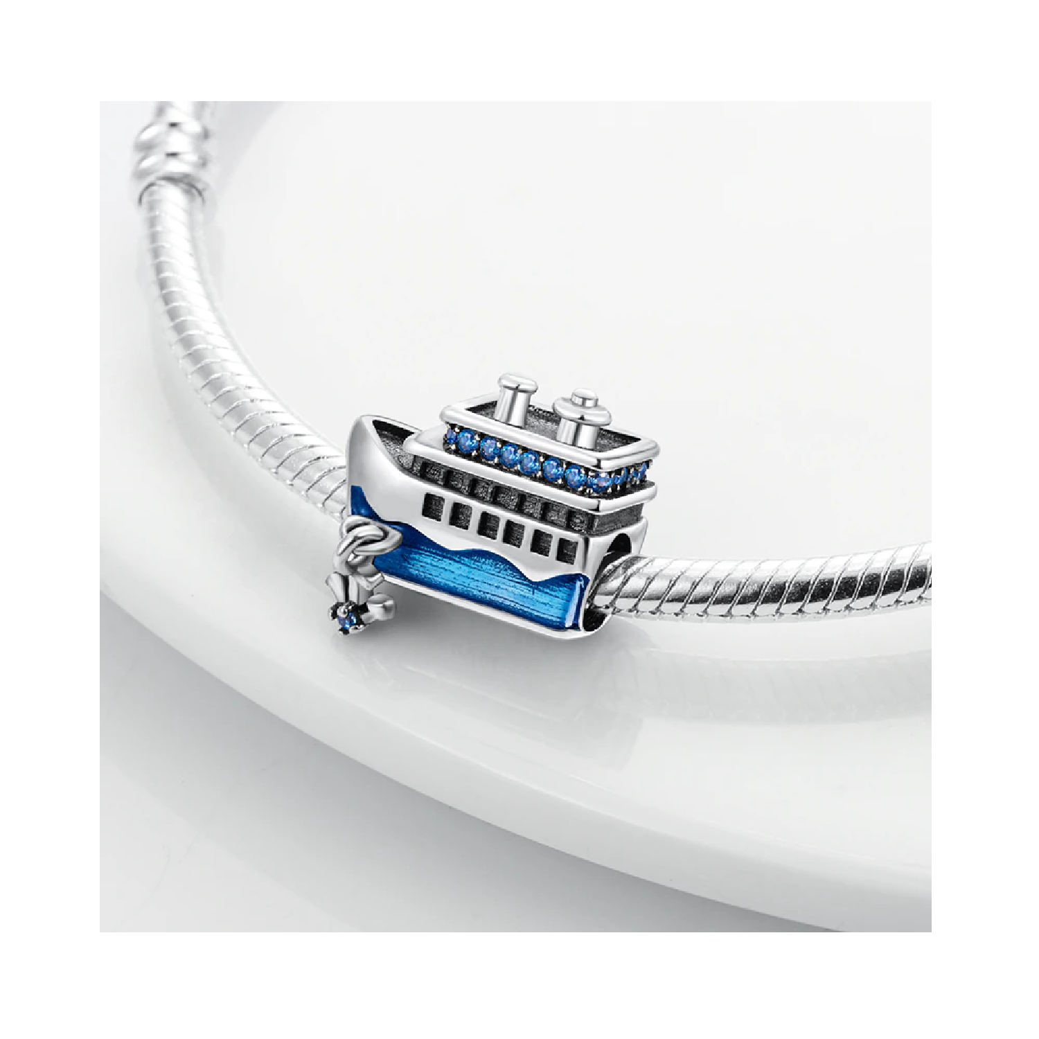 CHARM BARCO CRUCERO AZUL CIRCONES EN PLATA 925 SILVER HEART - 2