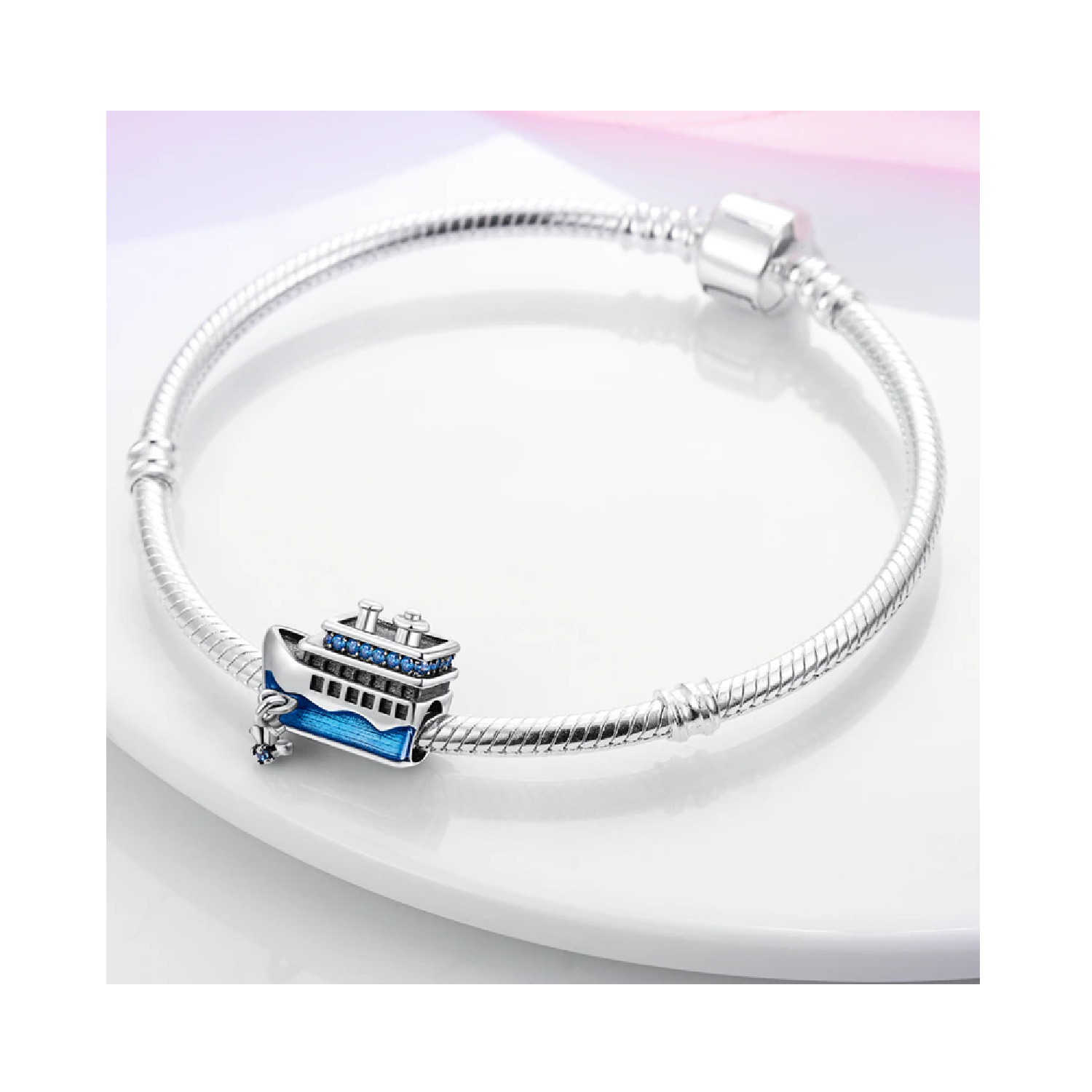 CHARM BARCO CRUCERO AZUL CIRCONES EN PLATA 925 SILVER HEART - 3
