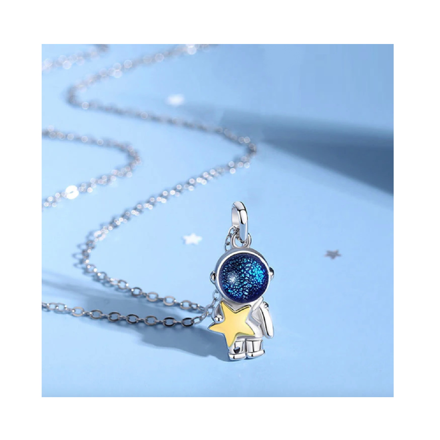 CHARM ASTRONAUTA Y ESTRELLA DORADA EN PLATA 925 SILVER HEART - 2
