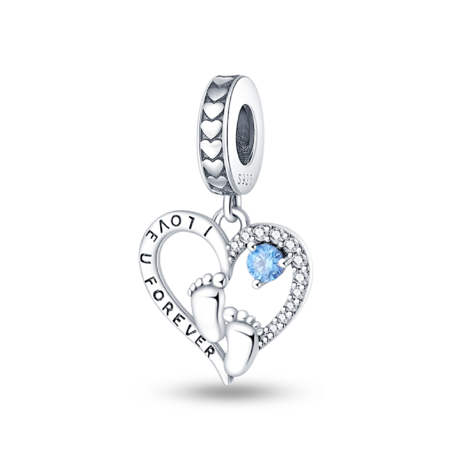 CHARM CORAZÓN AMOR PIES DE BEBÉ AZUL PLATA 925 SILVER HEART - 1