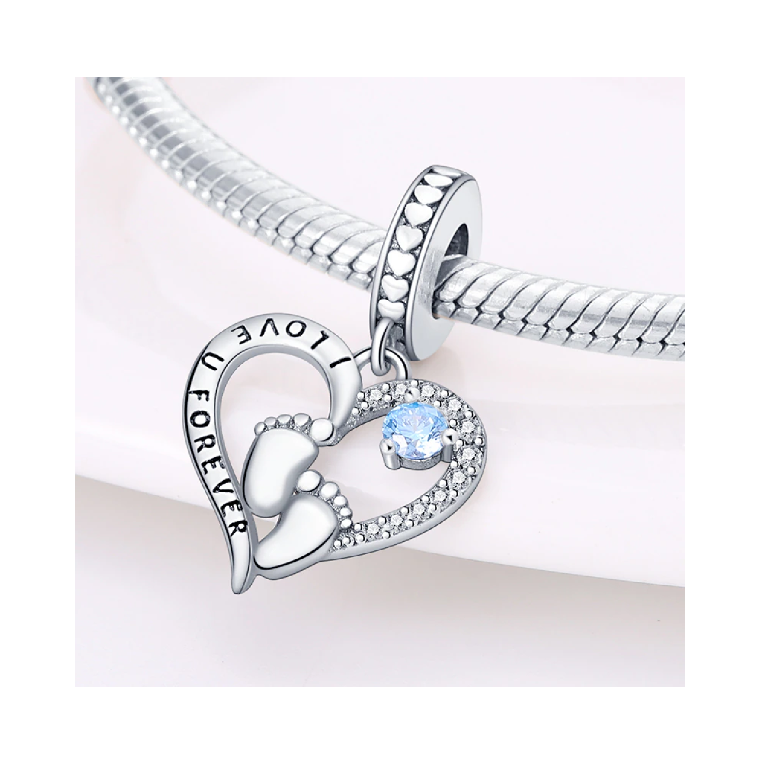 CHARM CORAZÓN AMOR PIES DE BEBÉ AZUL PLATA 925 SILVER HEART - 2