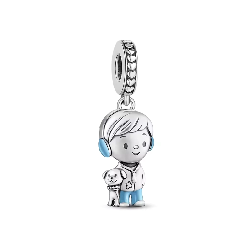 CHARM CORAZÓN AMOR NIÑO Y PERRITO EN PLATA 925 SILVER HEART - 1