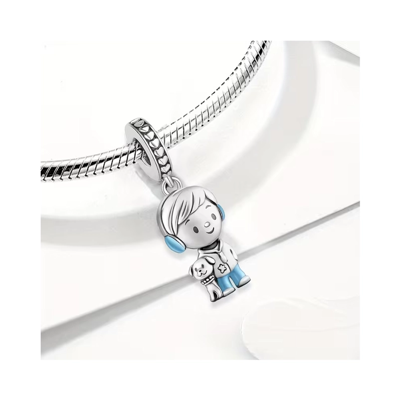 CHARM CORAZÓN AMOR NIÑO Y PERRITO EN PLATA 925 SILVER HEART - 2