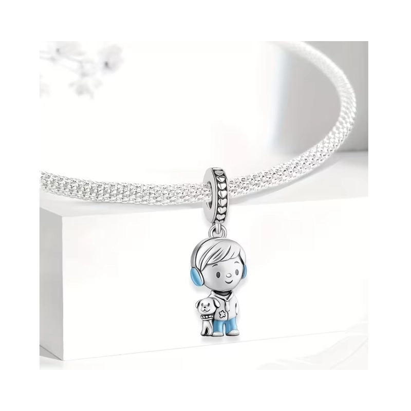 CHARM CORAZÓN AMOR NIÑO Y PERRITO EN PLATA 925 SILVER HEART - 3