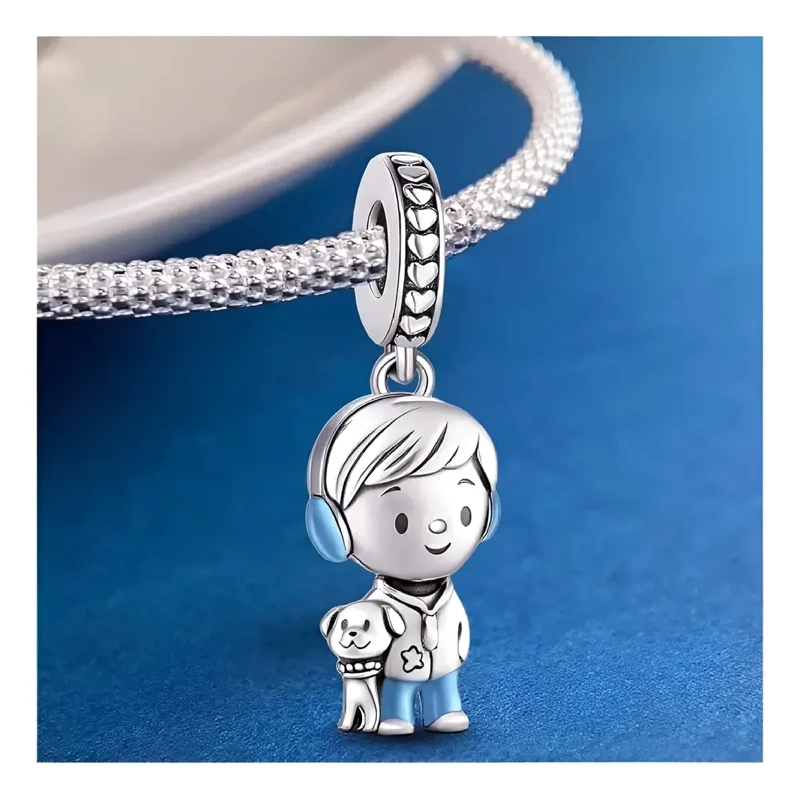 CHARM CORAZÓN AMOR NIÑO Y PERRITO EN PLATA 925 SILVER HEART - 5