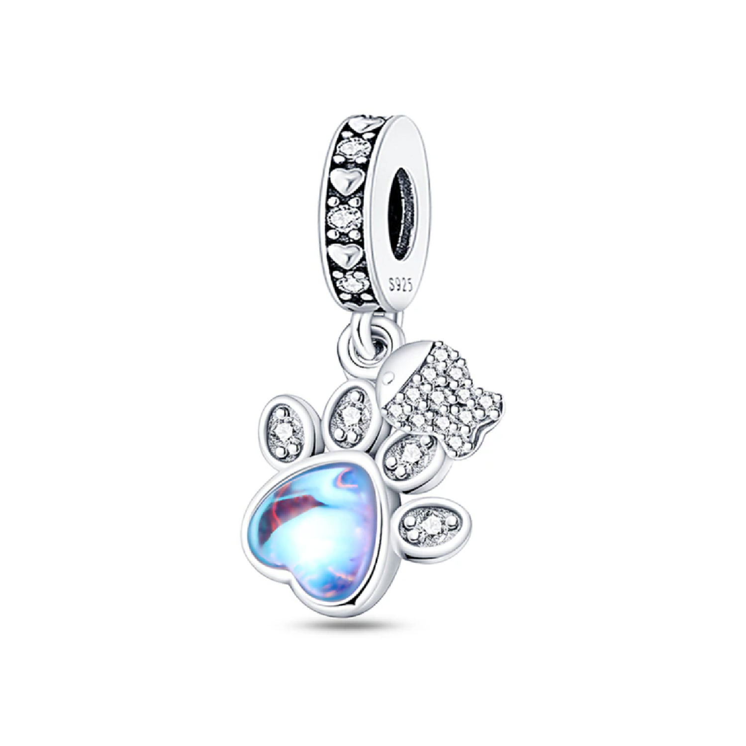 CHARM HUELLA DE MASCOTA Y PEZ EN PLATA 925 SILVER HEART - 1
