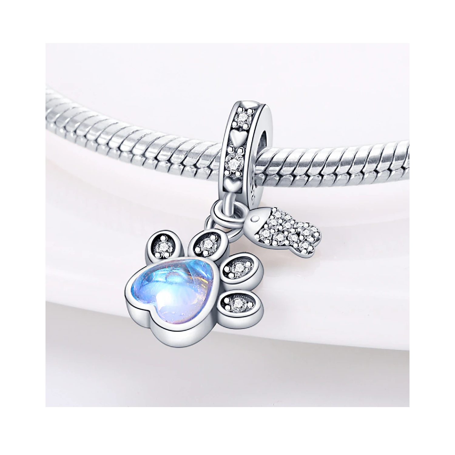 CHARM HUELLA DE MASCOTA Y PEZ EN PLATA 925 SILVER HEART - 2