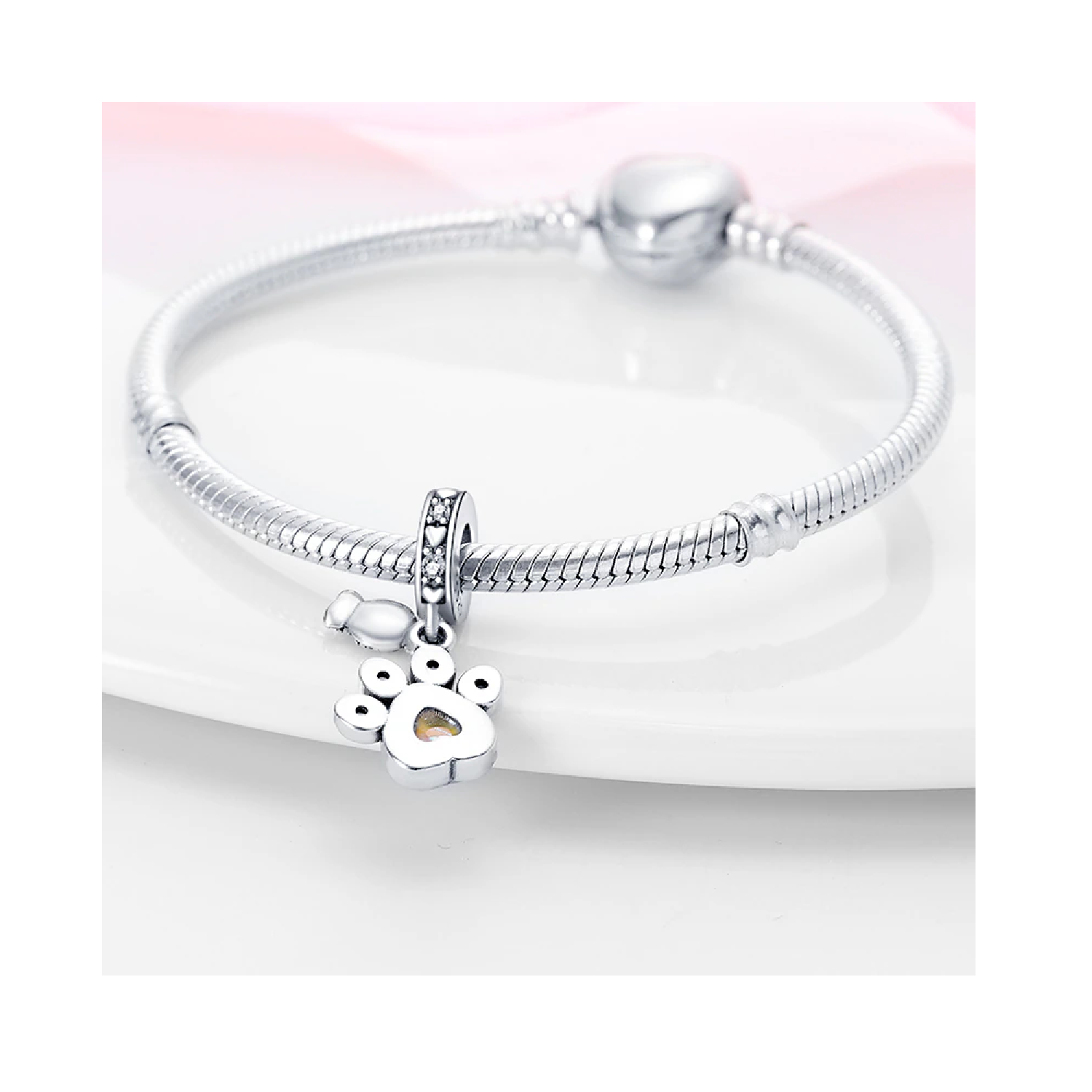 CHARM HUELLA DE MASCOTA Y PEZ EN PLATA 925 SILVER HEART - 3