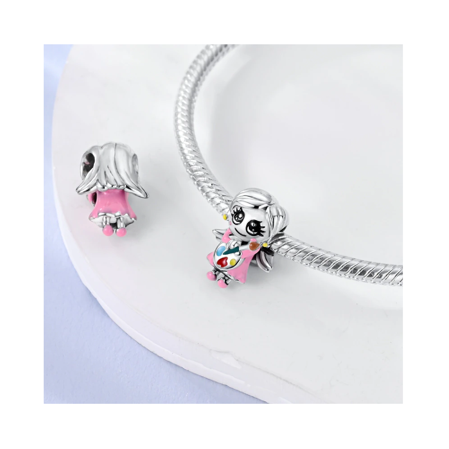 CHARM NIÑA ARTISTA ACUARELA Y PINCEL PLATA 925 SILVER HEART - 2