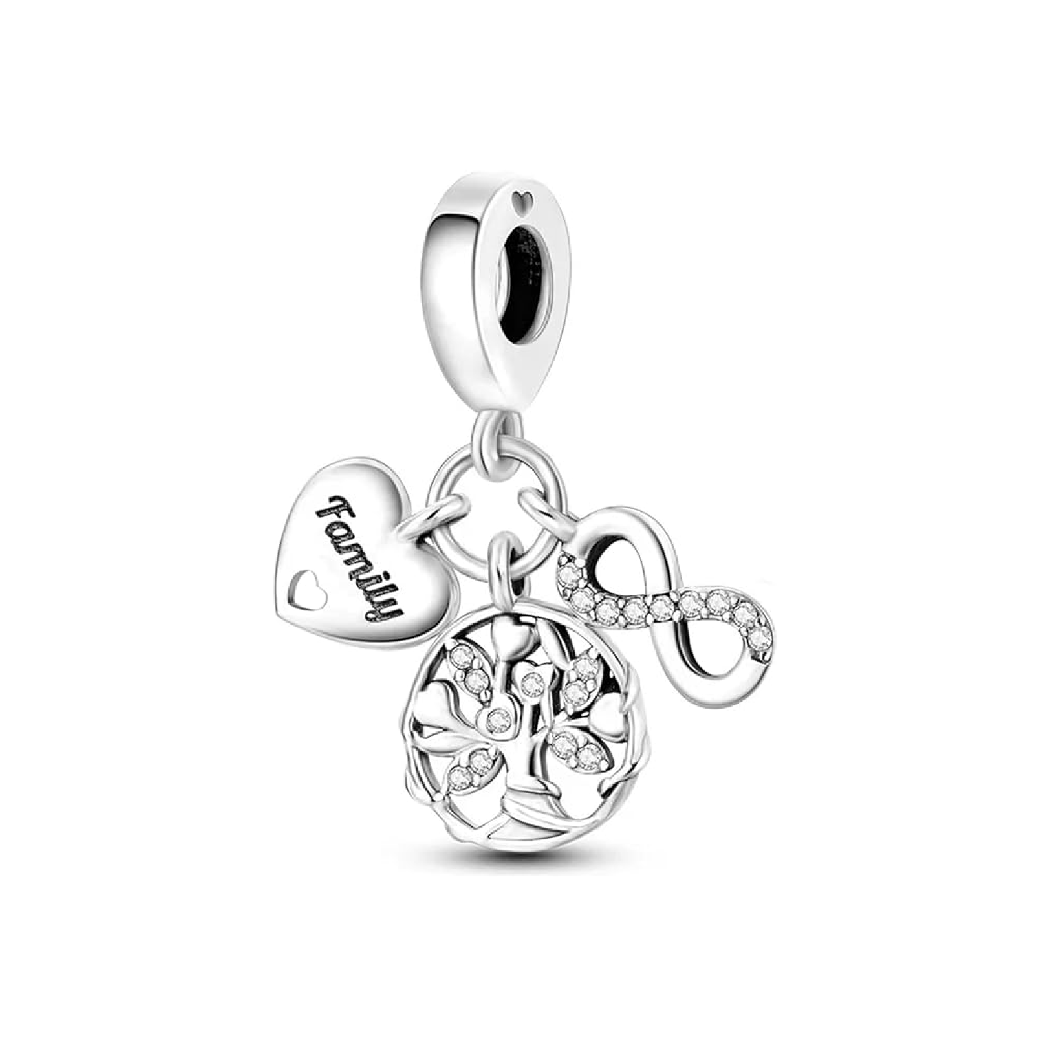 CHARM TRIPLE FAMILIA ETERNA EN PLATA 925 SILVER HEART - 1