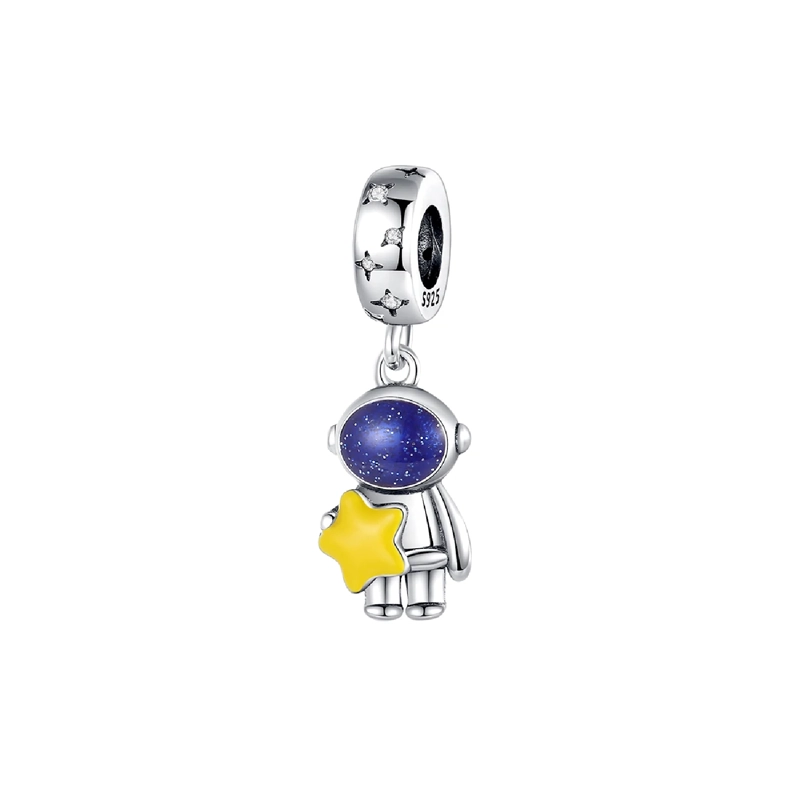 CHARM ASTRONAUTA Y ESTRELLA EN COLOR AMARILLO PLATA 925 SILVER HEART - 1