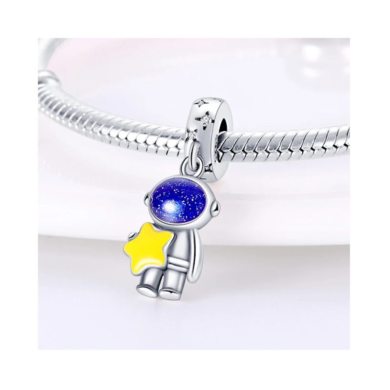 CHARM ASTRONAUTA Y ESTRELLA EN COLOR AMARILLO PLATA 925 SILVER HEART - 2