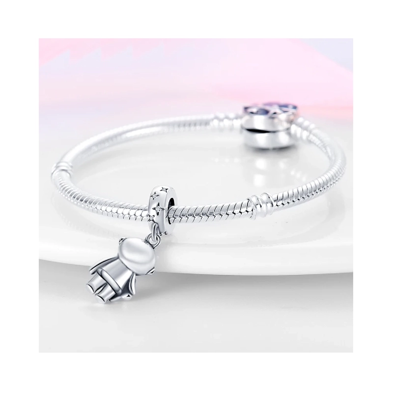 CHARM ASTRONAUTA Y ESTRELLA EN COLOR AMARILLO PLATA 925 SILVER HEART - 3