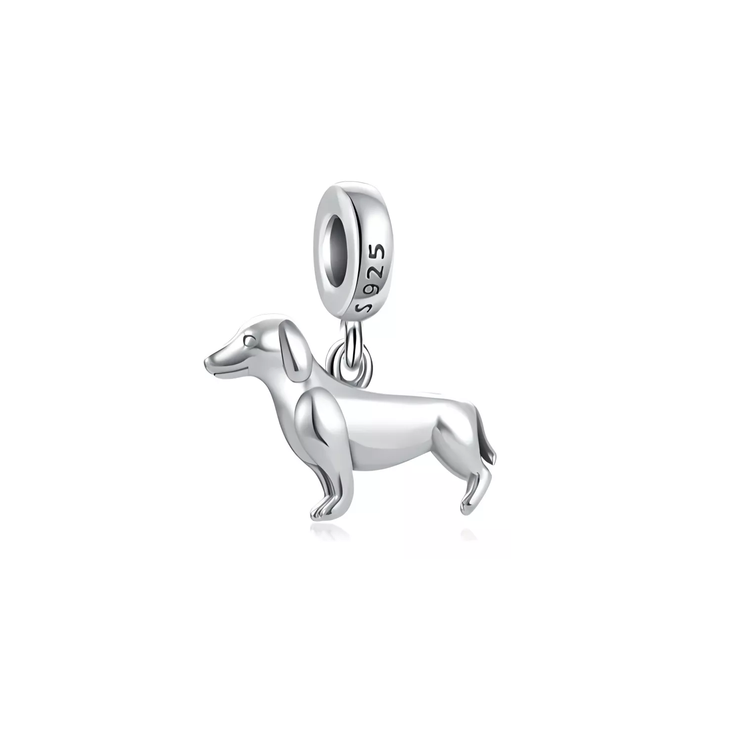 CHARM PERRO SALCHICHA DACHSHUND EN PLATA 925 SILVER HEART - 1