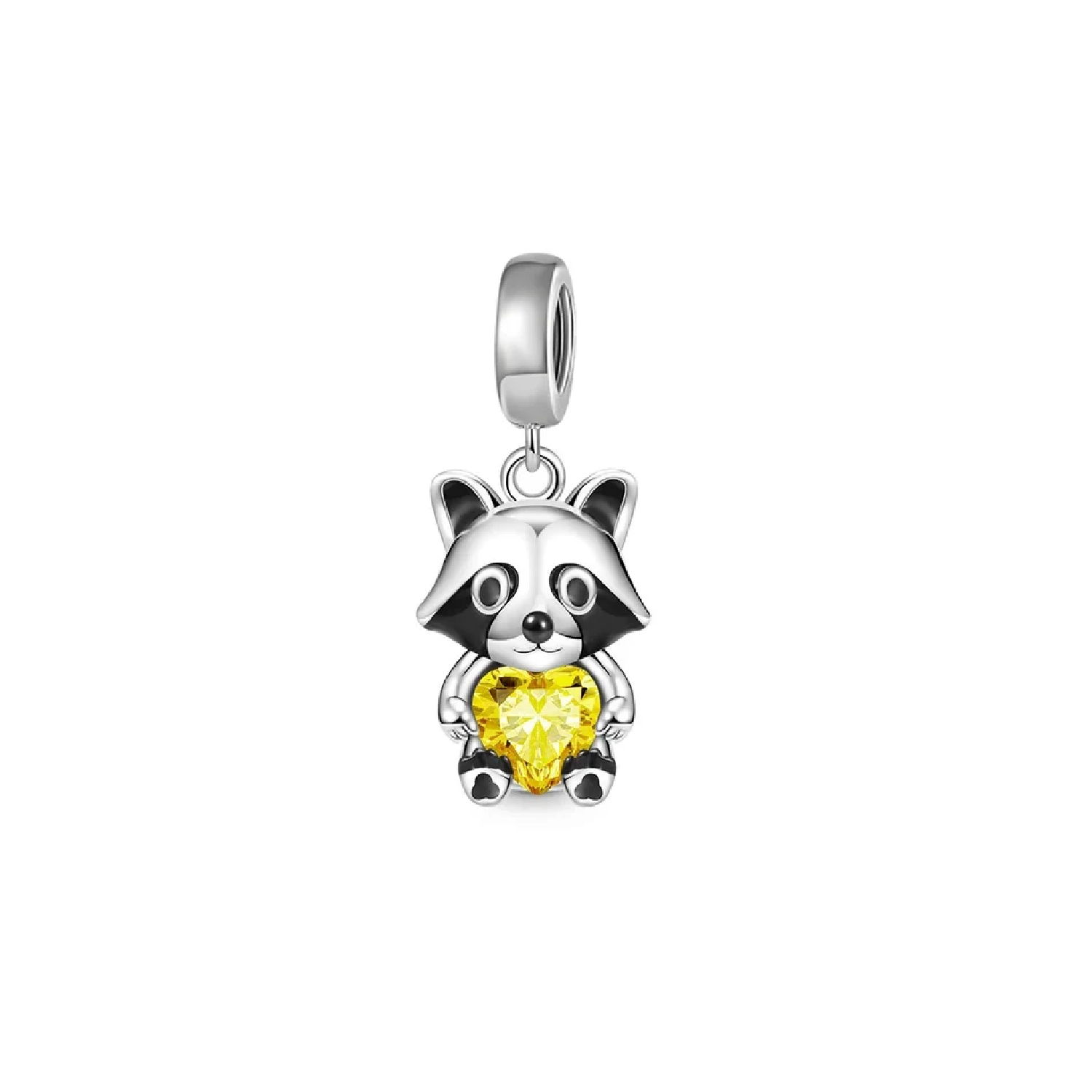 CHARM MAPACHE Y CORAZÓN DE CRISTAL EN PLATA 925 SILVER HEART - 1