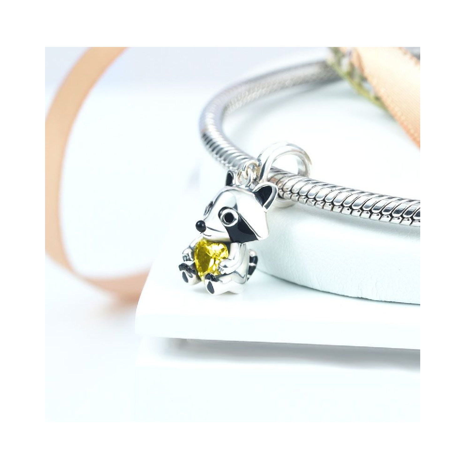 CHARM MAPACHE Y CORAZÓN DE CRISTAL EN PLATA 925 SILVER HEART - 2