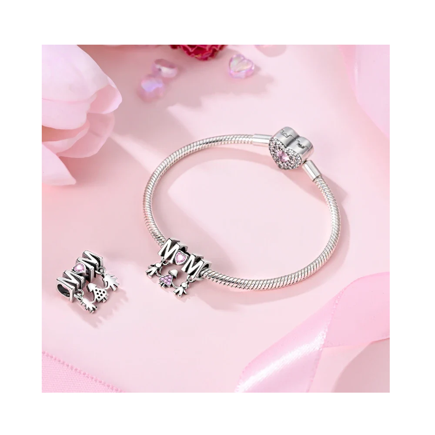 CHARM CORAZÓN AMOR MADRE E HIJOS EN PLATA 925 SILVER HEART - 3