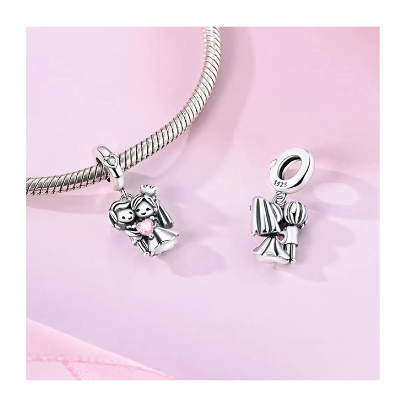 CHARM PAREJA MATRIMONIO Y CORONA EN PLATA 925 SILVER HEART - 2