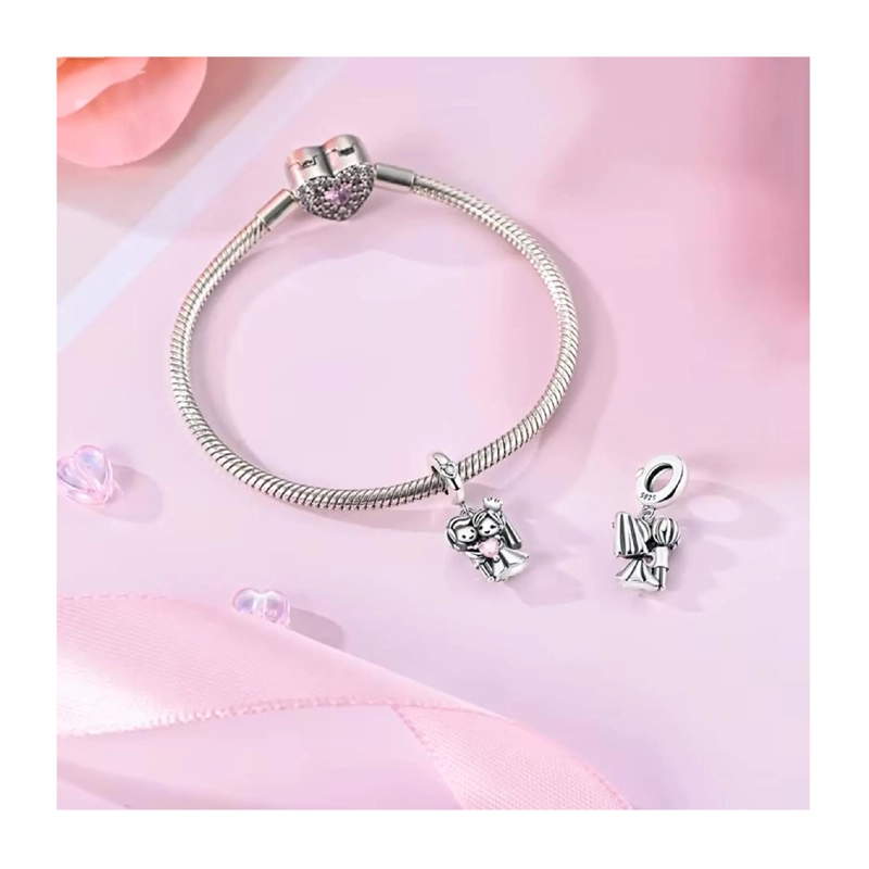 CHARM PAREJA MATRIMONIO Y CORONA EN PLATA 925 SILVER HEART - 3