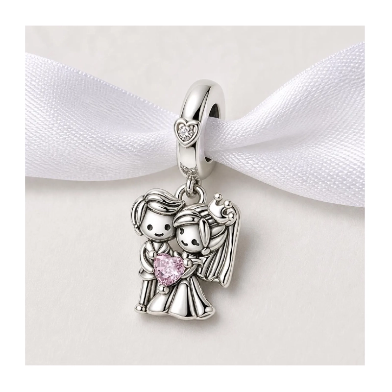CHARM PAREJA MATRIMONIO Y CORONA EN PLATA 925 SILVER HEART - 4