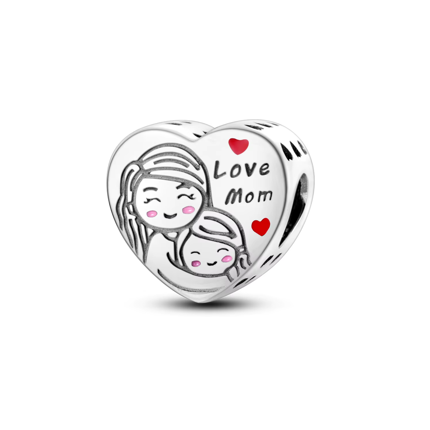 CHARM CORAZÓN AMOR MAMÁ E HIJA EN PLATA 925 SILVER HEART - 1