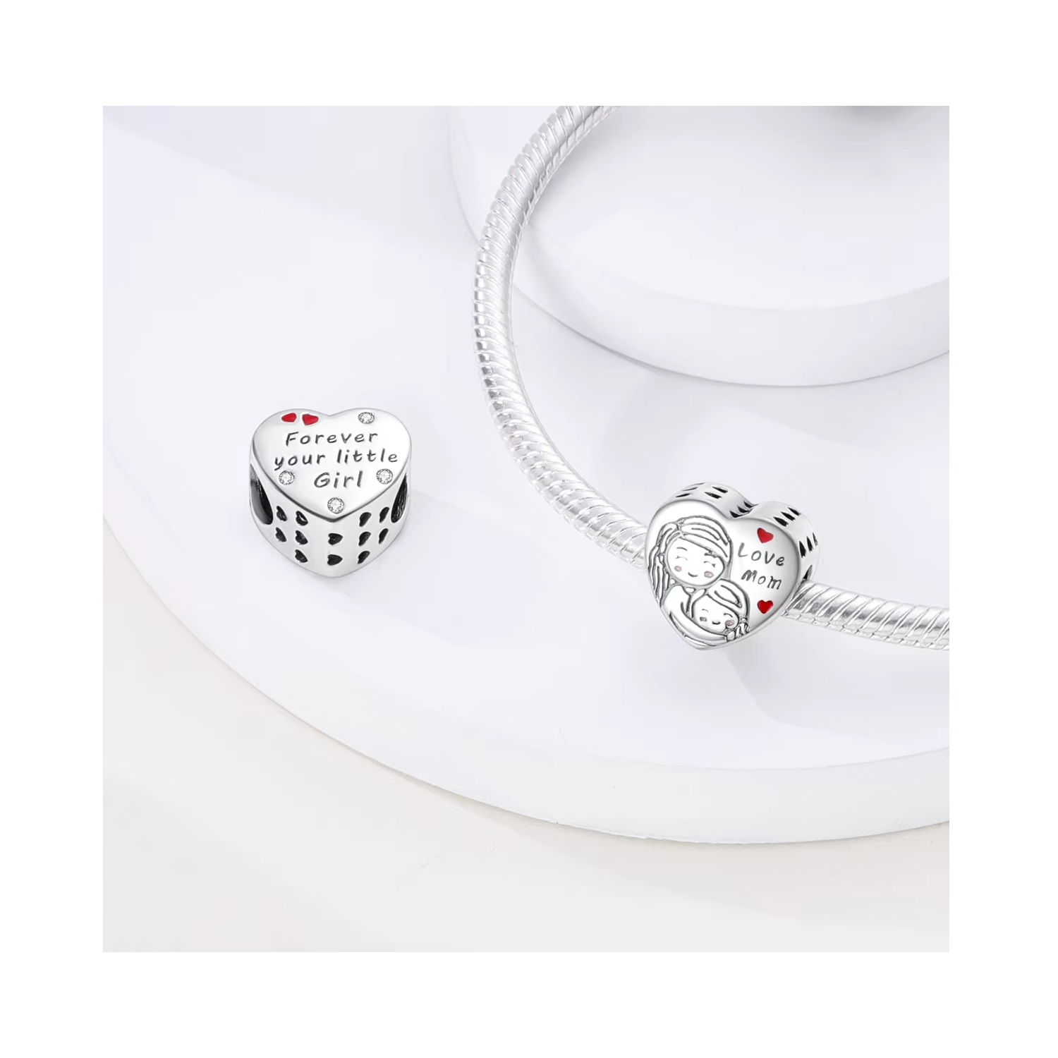 CHARM CORAZÓN AMOR MAMÁ E HIJA EN PLATA 925 SILVER HEART - 2