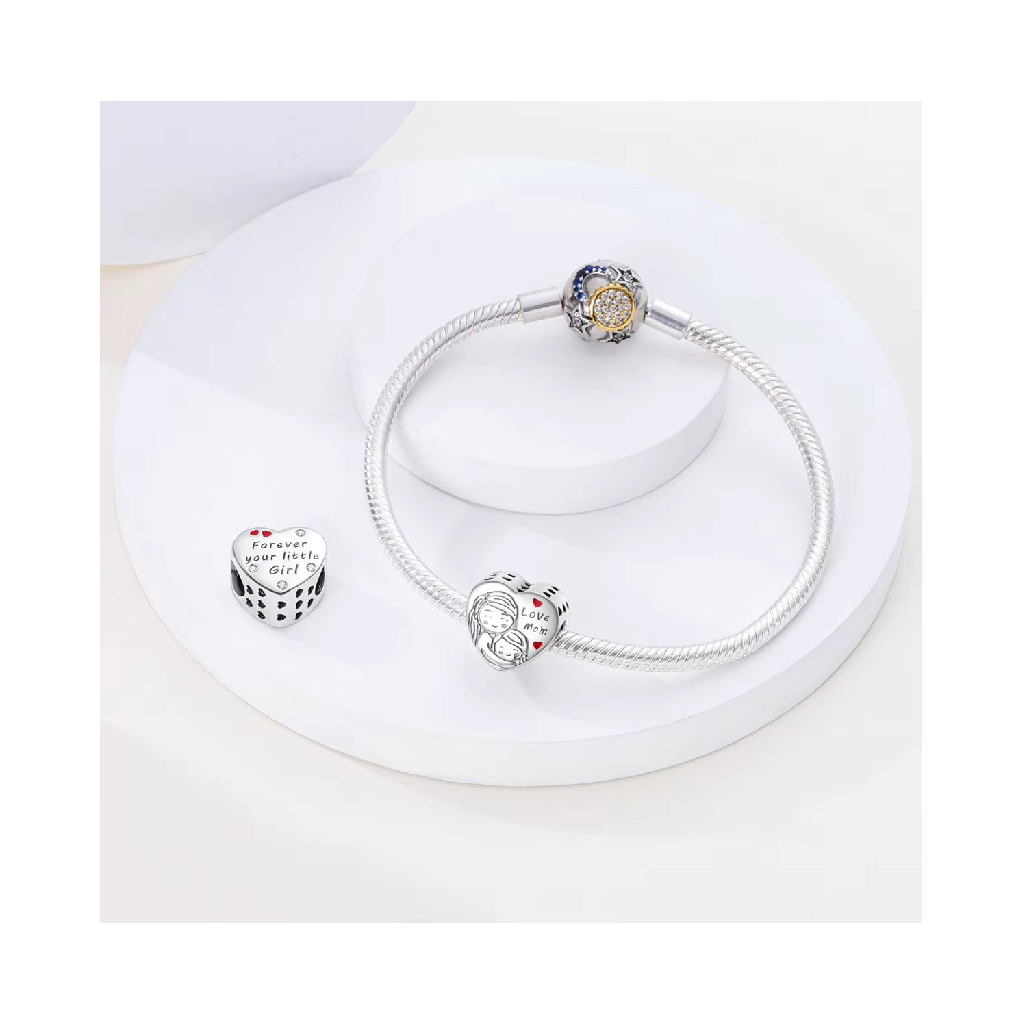 CHARM CORAZÓN AMOR MAMÁ E HIJA EN PLATA 925 SILVER HEART - 3
