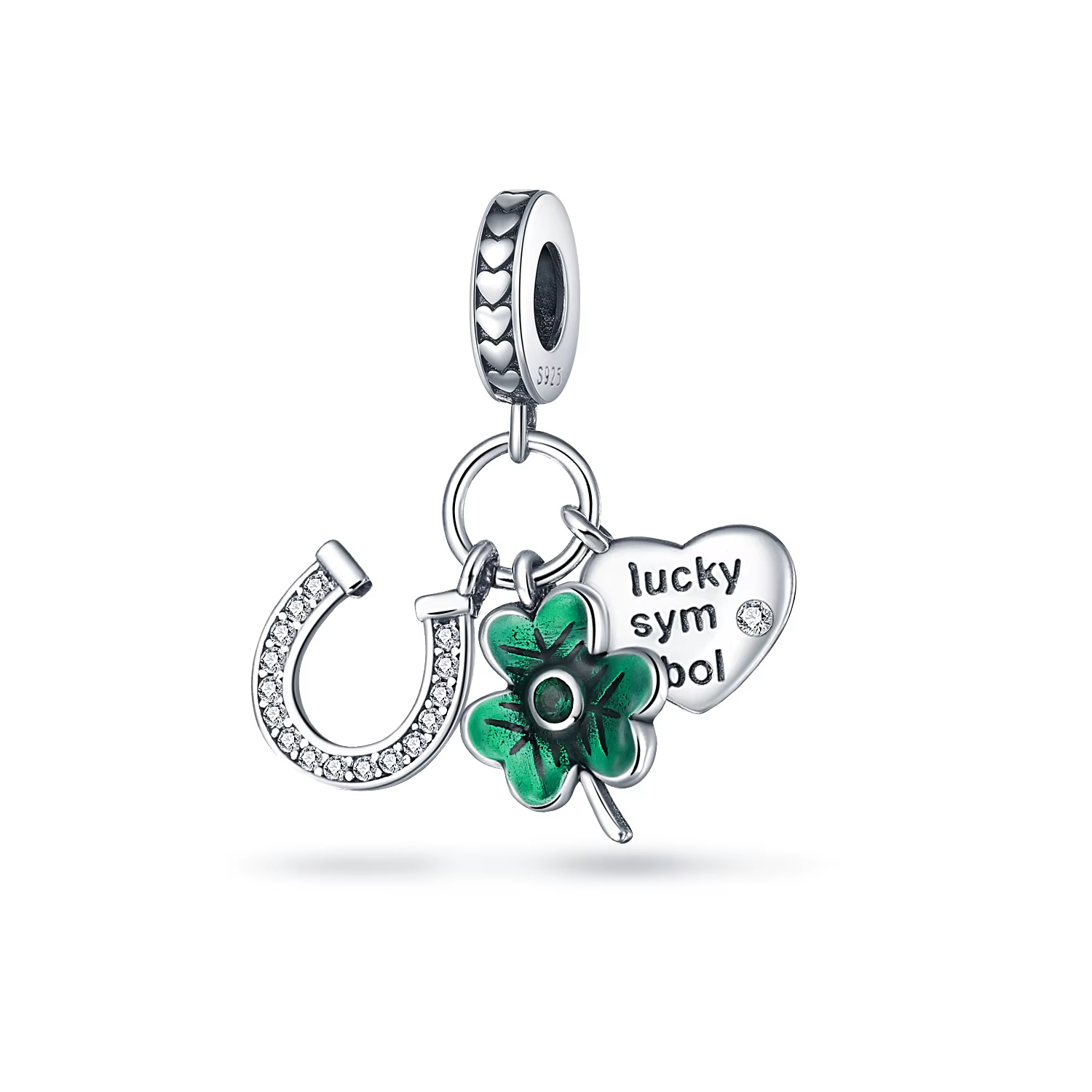 CHARM TRIPLE SUERTE LUCKY SYMBOL EN PLATA 925 SILVER HEART - 1