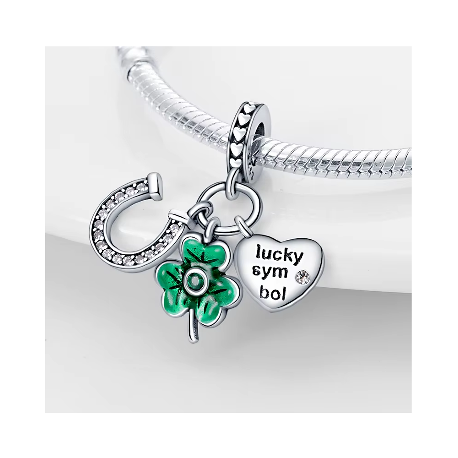 CHARM TRIPLE SUERTE LUCKY SYMBOL EN PLATA 925 SILVER HEART - 2