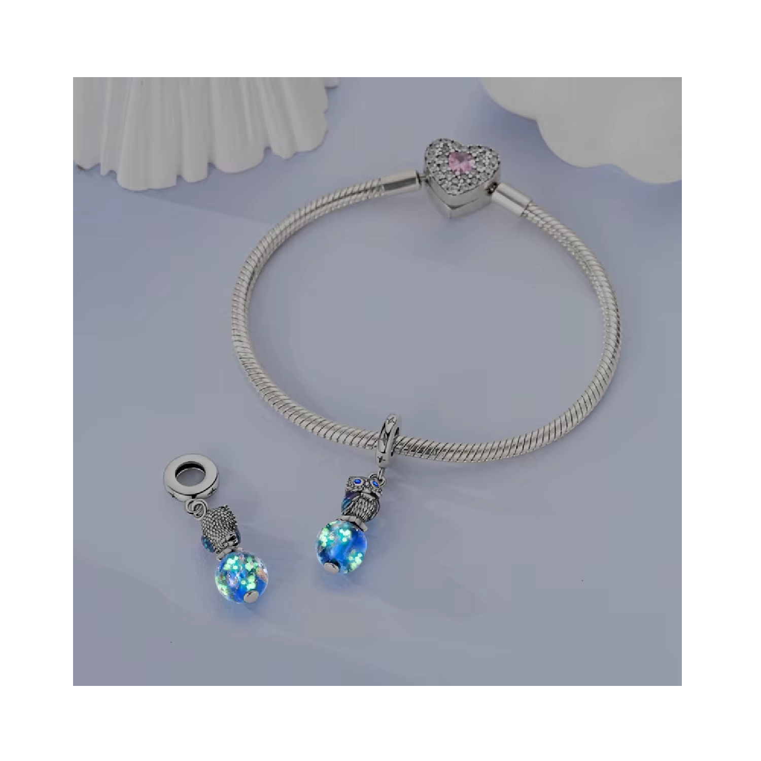 CHARM BUHO SABIO BRILLANTE EN PLATA 925 SILVER HEART - 5
