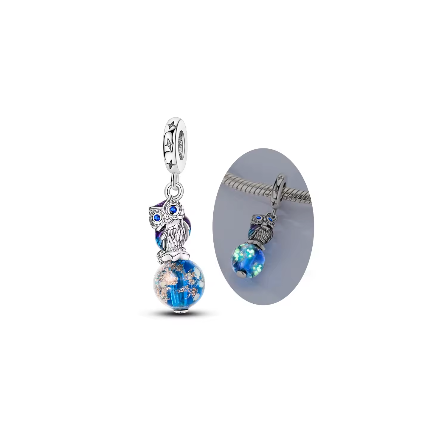 CHARM BUHO SABIO BRILLANTE EN PLATA 925 SILVER HEART - 6