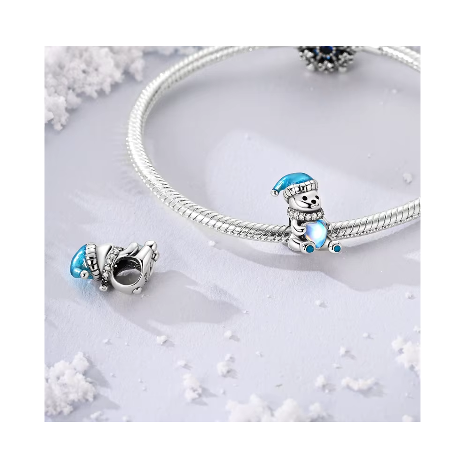 CHARM OSO POLAR CON GORRO Y CORAZON PLATA 925 SILVER HEART - 2