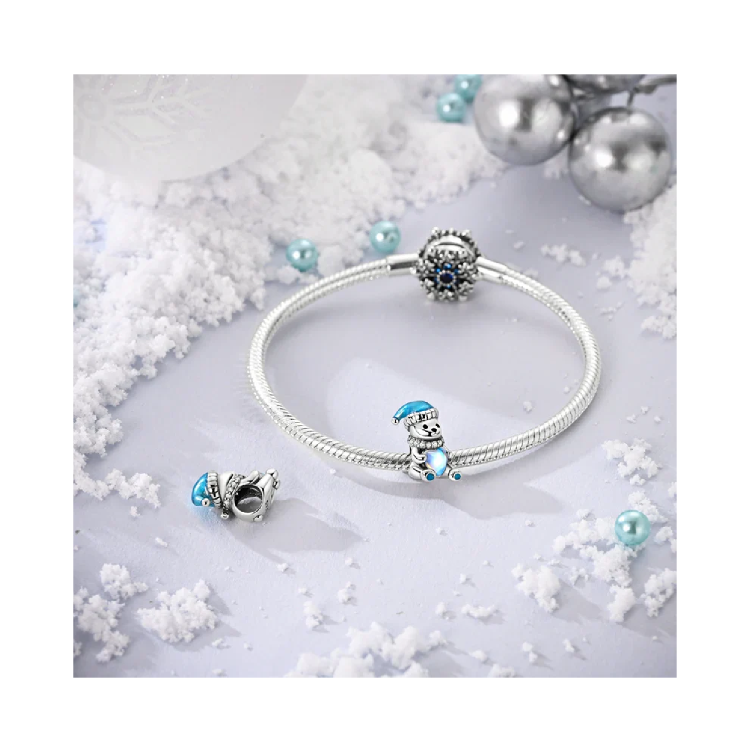 CHARM OSO POLAR CON GORRO Y CORAZON PLATA 925 SILVER HEART - 3