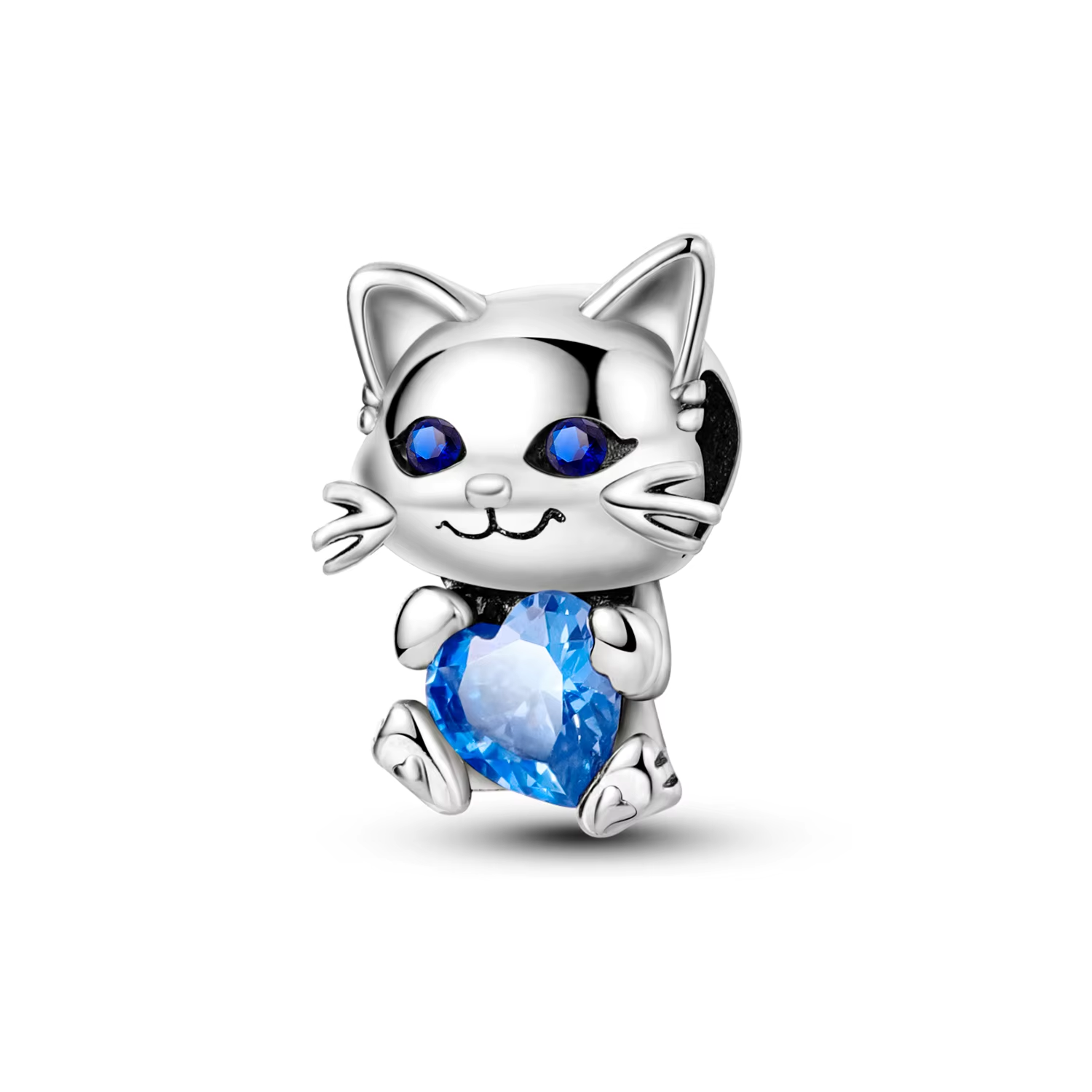 CHARM GATITO TIERNO Y CORAZÓN AZUL EN PLATA 925 SILVER HEART - 1