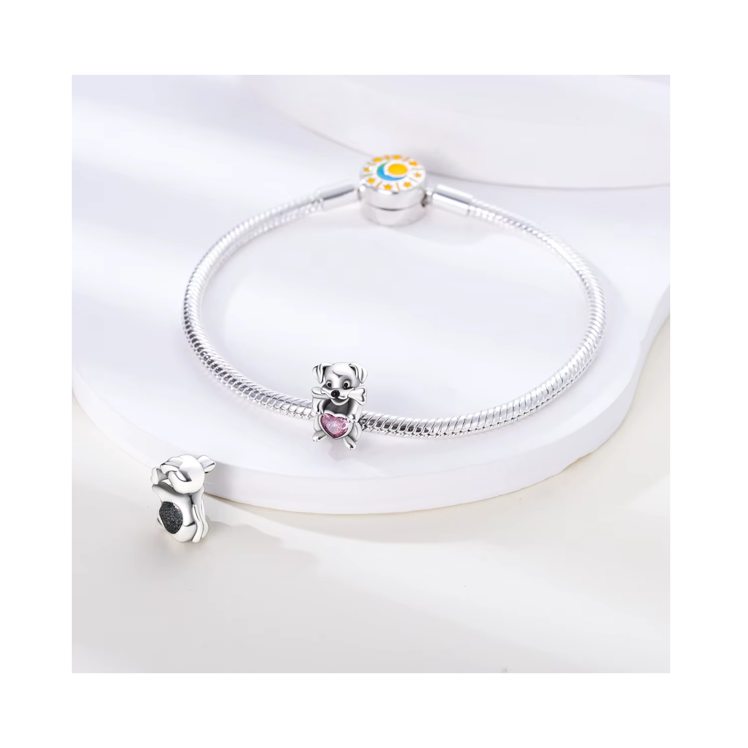 CHARM PERRITO TIERNO CORAZÓN ROSA EN PLATA 925 SILVER HEART - 3