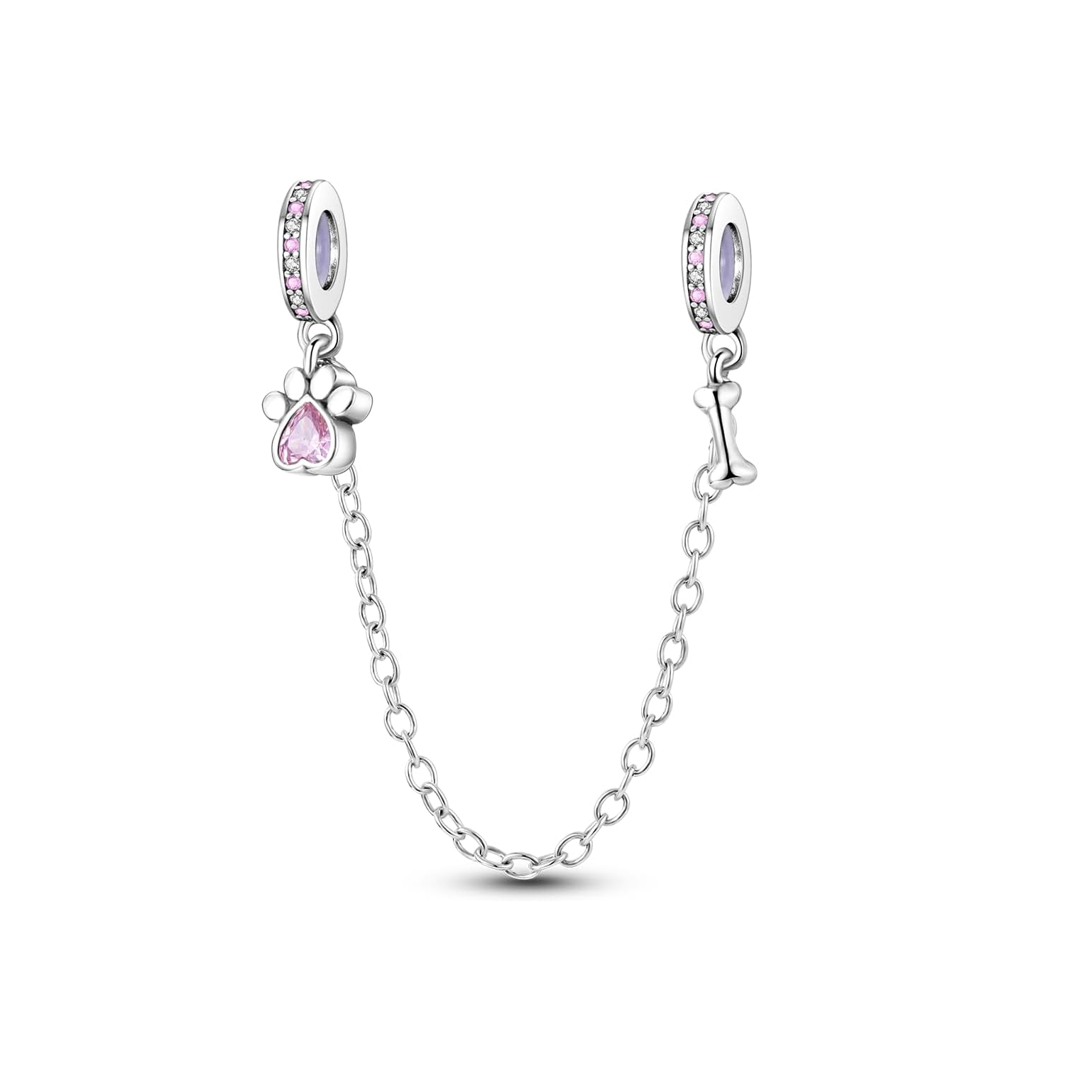 CHARM CADENA SEGURIDAD HUESO Y HUELLA PLATA 925 SILVER HEART - 1