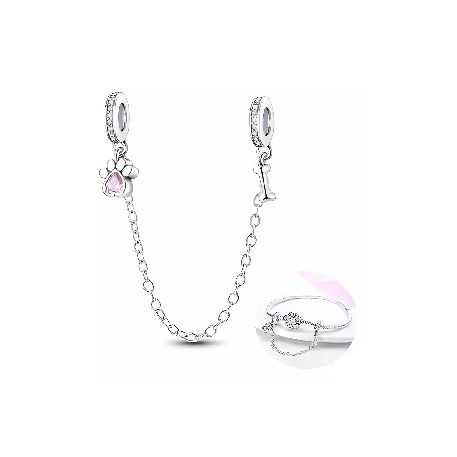CHARM CADENA SEGURIDAD HUESO Y HUELLA PLATA 925 SILVER HEART - 3