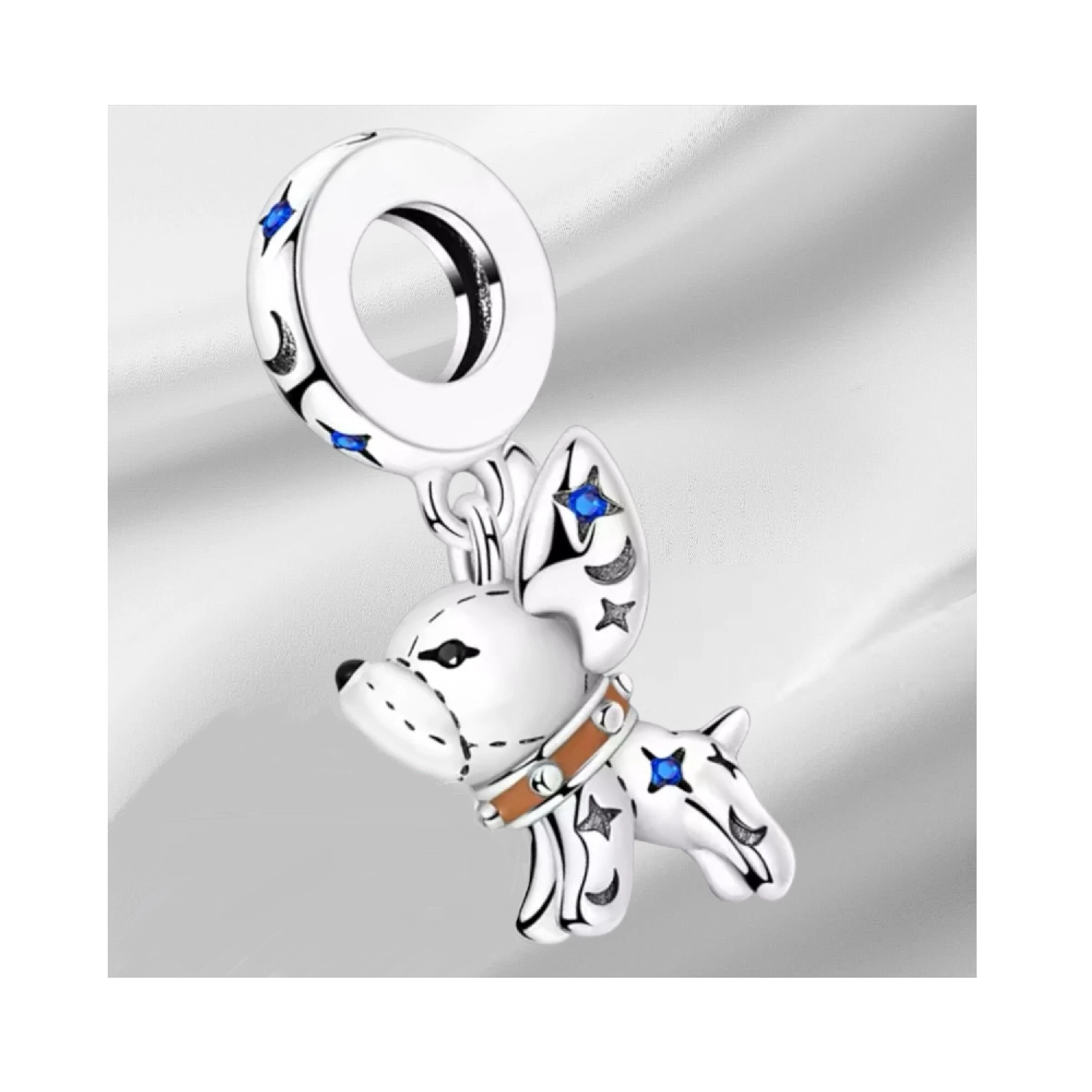 CHARM PERRO CHIHUAHUA LUNAS ESTRELLAS PLATA 925 SILVER HEART - 3